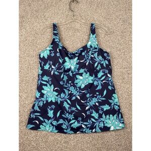 Lands' End Swim Suit Top Tank Blue Floral Adjustable Straps Tankini Size 16